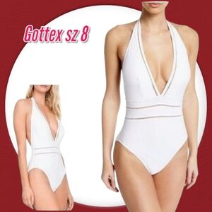 Gottex Woman's Swimsuit Finesse Plunging Halter One Piece White Swimsuit